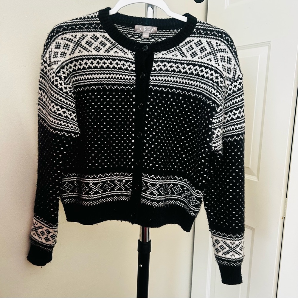 J. Crew Black and White Patterned Cardigan